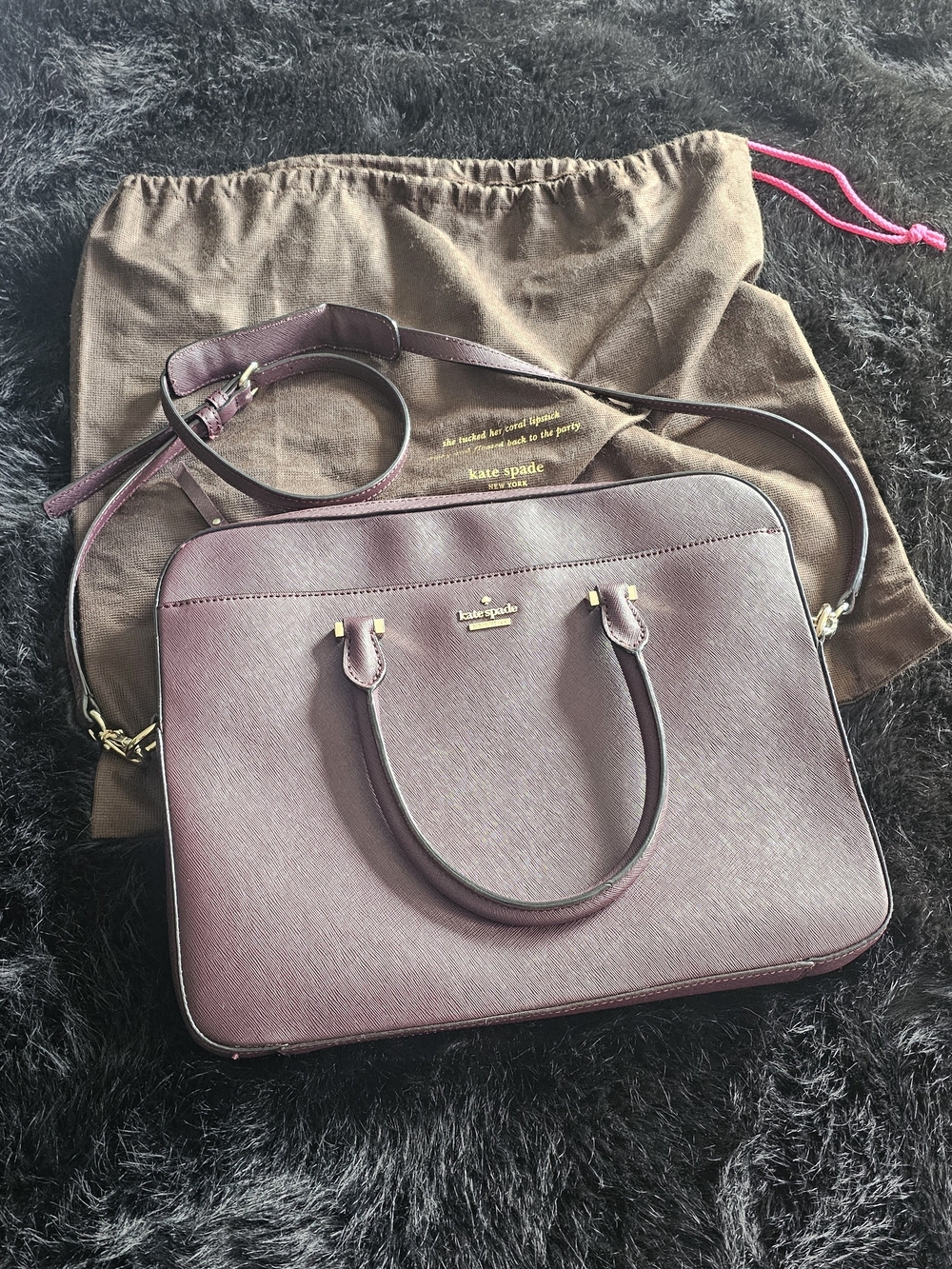 kate spade burgundy leather 13" Saffiano Laptop Bag